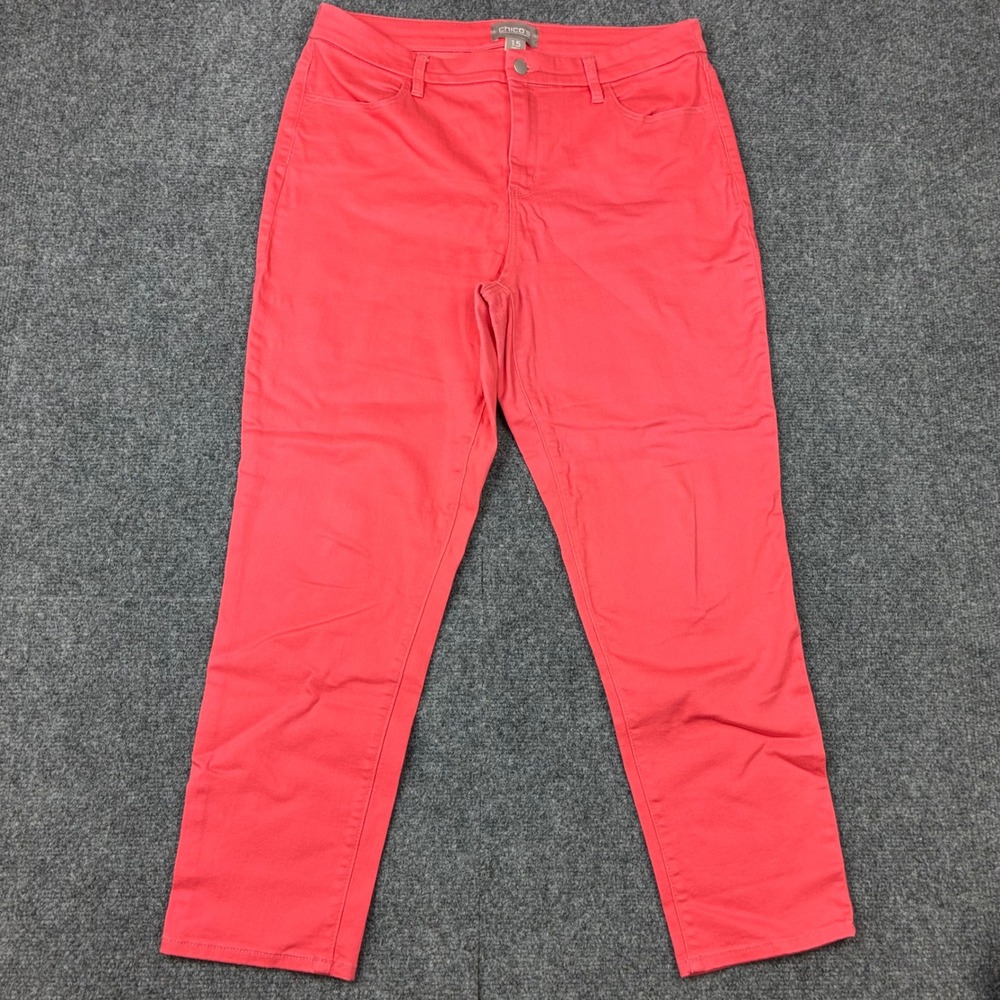 Chicos So Slimming Ankle Pants Coral Pink Womens Size 1.5 Stretch Trousers